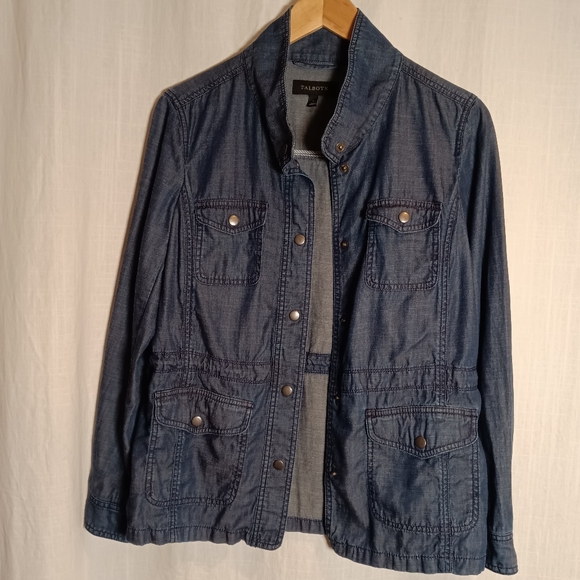 Talbots Lyocell/Cotton/Linen Lightweight Indigo Denim Anorak Jacket Small - Picture 2 of 13